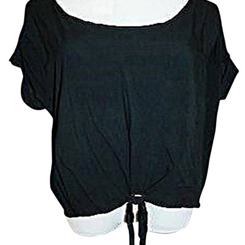 Final Touch Slinky Rayon Black Tie Waist Top